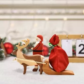 1 комплект рождественских фигурок Санта-Клауса, подарочный пакет из искусственных камней, сани лося, деревянная статуэтка, скульптура, украшение для домашнего офиса, рабочего стола, праздничное украшение Santa Claus