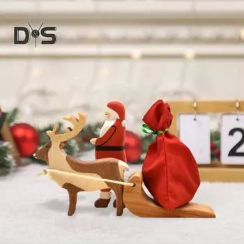 1 комплект рождественских фигурок Санта-Клауса, подарочный пакет из искусственных камней, сани лося, деревянная статуэтка, скульптура, украшение для домашнего офиса, рабочего стола, праздничное украшение Santa Claus