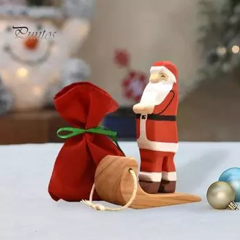 1 комплект рождественских фигурок Санта-Клауса, подарочный пакет из искусственных камней, сани лося, деревянная статуэтка, скульптура, украшение для домашнего офиса, рабочего стола, праздничное украшение Santa Claus