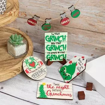 1 комплект рождественских табличек на стол, деревянная зеленая шевелюра эльфа, рождественская елка, многоярусный поднос, украшение для рабочего стола, деревенский фермерский многоярусный поднос, орнамент 1 Set