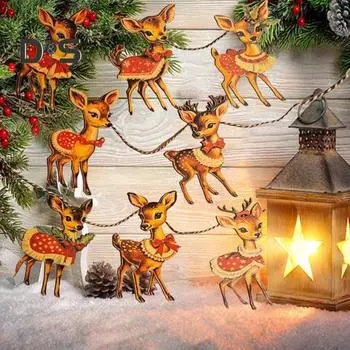 1 комплект рождественских винтажных деревянных флажков в деревенском стиле Санта-Клаус, елка, олень, ангел, для мальчиков и девочек, для домашнего офиса, настенный флаг, баннер, гирлянда, украшение для праздника Angel
