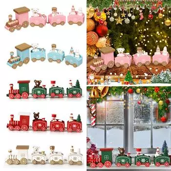 1 комплект рождественский деревянный мини-поезд 2024 настольный ландшафтный орнамент Navidad Рождество Рождество для Ki F3V4 Green-One size