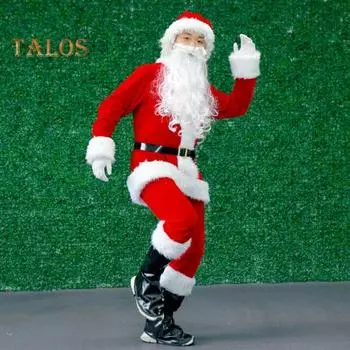 1 комплект рождественского костюма включает в себя верх, штаны, шляпу, пояс и бороду Санта-Клауса для косплея, драматического представления, оперы, выступлений, фотосъемки
