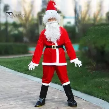 1 комплект рождественского костюма включает в себя верх, штаны, шляпу, пояс и бороду Санта-Клауса для косплея, драматического представления, оперы, выступлений, фотосъемки