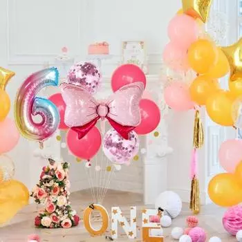 1 комплект розовых воздушных шаров с бантом, простая сборка, алюминиевая пленка, декоративные воздушные шары с цифрами 0-9 для 5