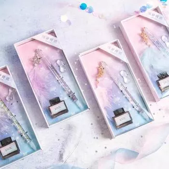 1 комплект, ручка для подписи, ручка «Ловец снов», ручка ручной работы, стеклянная ручка с кристаллами и чернилами для украшения фиолетовый