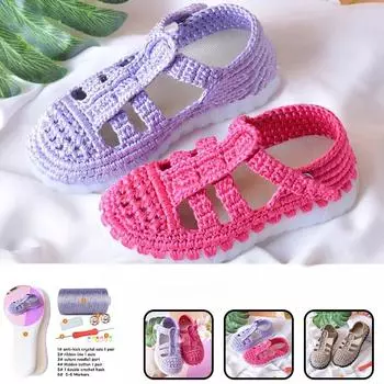 1 комплект ручного плетения полой линии крючковая подошва для детей и взрослых римские сандалии с кристаллами снизу крючки сандалии вязаные крючком своими руками ручной работы материал 30