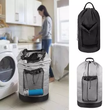 1 комплект рюкзак для хранения с ручкой, застежкой на шнурок, регулируемый ремень, сетчатый карман, водонепроницаемый компактный рюкзак для стирки, поставка для ежедневного использования 33cm чёрный