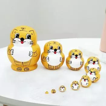 1 комплект, русская матрешка «Тигр», 10 слоев, деревянная матрешка ручной работы, игрушка-стопка в виде тигра, настольная фигурка животного, украшение Tiger