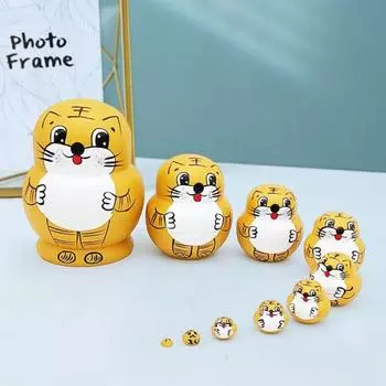 1 комплект, русская матрешка «Тигр», 10 слоев, деревянная матрешка ручной работы, игрушка-стопка в виде тигра, настольная фигурка животного, украшение Tiger