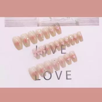 1 комплект с чехлом для ногтей, легко удаляемым, полностью ложным, глянцевым, клей «сделай сам», сладкий фантазийный бант в форме сердца