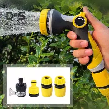 1 комплект садовых шланговых насадок с управлением большим пальцем, прочный, 10 моделей, многофункциональный ручной инструмент для полива под высоким давлением, полив цветов, мытье автомобилей жёлтый