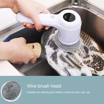 1 комплект щетки для чистки, многофункциональный электрический скруббер с 5 насадками, мощная щетка для чистки дома светло-серый