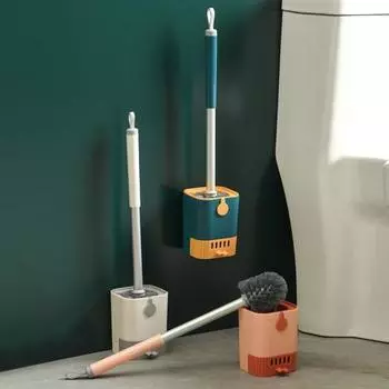 1 комплект щетки для унитаза с держателем, настенное крепление, сливной поддон, длинная ручка, гибкая щетина, подвесной, без мертвых углов, набор для очистки унитаза для ванной комнаты, скруббер синий