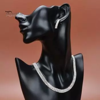 1 комплект, серьги-колье невесты, сверкающие стразы, элегантные роскошные гипоаллергенные серьги-гвоздики для женщин и девочек, комплект свадебных украшений, подарок серебряный