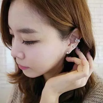 1 комплект серег со стразами и искусственным жемчугом, изысканный зажим для ушей серебряный