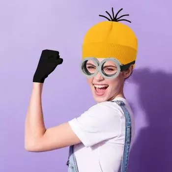 1 комплект, шапка, перчатки, очки, желтая шапочка, персонаж мультфильма, аксессуары для косплея, один размер, очки в стиле стимпанк, костюм на Хэллоуин жёлтый