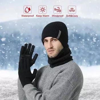 1 комплект, шапка, шарф, перчатки, комплект Unsiex, толстая теплая эластичная противоскользящая шея, защита головы, рук, сенсорный экран, уютная ветрозащитная кепка для езды на велосипеде на открытом воздухе, шея темно-синий