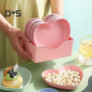 1 комплект штабелируемой тарелки для закусок, практичная настольная тарелка в форме сердца в форме сердца, поднос для фруктов разноцветный
