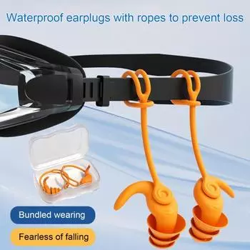1 комплект силиконовых берушей для плавания с вращающимся на 360 градусов шнуром, эргономичные, водонепроницаемые, моющиеся, мягкие, многоразовые, мужские и женские, шумоподавляющие, бесшумные беруши чёрный