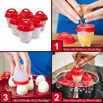 1 комплект силиконовых яйцеварок, таймеров для варки яиц, пароварок, кипятильников, кухонных формочек для яиц, чашек, колец, антипригарных яиц