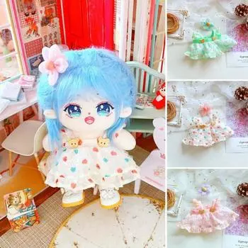 1 Комплект Симпатичный головной убор Кукла Платье Носимый Печатный 20 см Хлопок Мягкая одежда Дети Притворная игрушка Одежда S бежевый