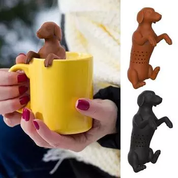 1 комплект ситечко для чая с плотными отверстиями, термостойкое съемное, легко наполняется, хорошая проницаемость, мультяшная собака чёрный