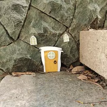 1 комплект сказочных дверей, деревянные украшения своими руками, симпатичные, экологически чистые, имитация кукольного домика, мини-окно, микро-пейзаж E