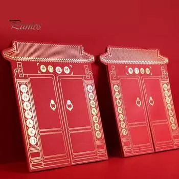 1 комплект складной красный конверт с открытой дверью и самоклеящимися бронзовыми куплетами, 6/10 слотов, 2024 год Дракона, китайский Новый год, весенний фестиваль Short