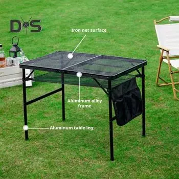 1 комплект складных столов для отдыха на открытом воздухе с сетчатым боковым карманом, легкий алюминиевый сплав, регулируемая высота, складной стол для кемпинга, походов, пикника, барбекю чёрный