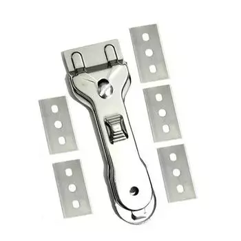 1 комплект Скребок-очиститель с 5 шт. запасных лезвий Прочный удалитель для стекла и керамической варочной панели Инструмент для чистки духовки и плиты с лезвием 1set серебряный