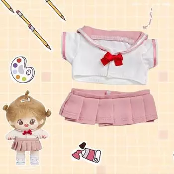 1 комплект сменной синей миниатюрной школьной формы, сменный наряд, блузка, юбка, костюм для девочки, подарок розовый