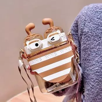 1 комплект соломенной бутылки, которую легко чистить для кемпинга, 2 дорожных соломенных стакана для воды в форме пчелы с ремешком, полезный прямой напиток, не содержит BPA жёлтый