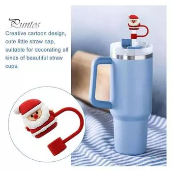1 комплект соломенной крышки, милые рождественские мультяшные формы, силиконовые наконечники для соломинок, многоразовый прочный соломенный чехол для домашней вечеринки 8 mm