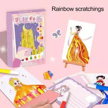 1 комплект Squeegee Art Kids Paint Kit DIY Rainbow Scratch Painting Crafts Kit Детская развивающая игрушка для рисования Scratch Art Подарок для малышей Мальчиков и Девочек