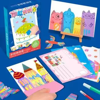 1 комплект Squeegee Art Kids Paint Kit DIY Rainbow Scratch Painting Crafts Kit Детская развивающая игрушка для рисования Scratch Art Подарок для малышей Мальчиков и Девочек 1 Set