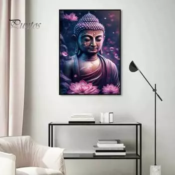 1 комплект, статуя Будды, набор стразов для рисования, красочный цветок, Будда, сделай сам, стразы, вышивка крестиком, рисунок, стразы, художественные ремесленные проекты A