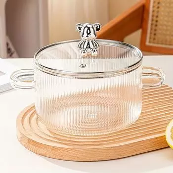 1 комплект стеклянной посуды Прозрачная стеклянная посуда емкостью 54 унции Стеклянная кастрюля Попурри Кастрюля для тушения с крышкой Удобные ручки, изготовленные из духовки, микроволновой печи и посудомоечной машины 54.1oz Soup Pot With Lid