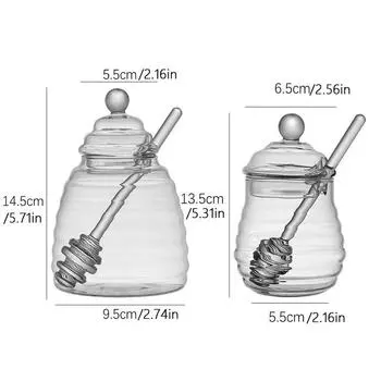 1 комплект стеклянный сотовый бак контейнер для хранения меда с ковшом и крышкой бутылка меда для дома свадьба вечеринка кухонные принадлежности S