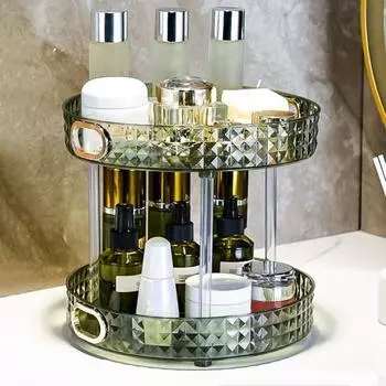 1 комплект стойки для хранения косметики 1/2 /3 слоя, вращающаяся на 360 градусов кухонная подставка для хранения приправ, поднос для парфюмерии, принадлежности для ванной комнаты S Dual Layer белый