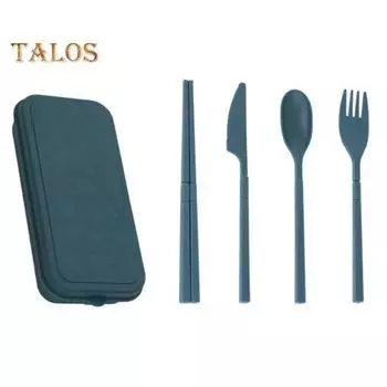 1 комплект столовых приборов для пикника, контакт с едой, цельная формованная портативная посуда, палочки для еды, ложка, вилка, резак, комплект из 4 предметов синий