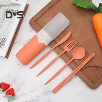 1 комплект столовых приборов, палочки для еды, пищевой пыленепроницаемый пшеничный соломенный набор столовой посуды для студентов на открытом воздухе зелёный