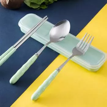 1 комплект столовых приборов с противоскользящей ручкой, пищевые материалы, нержавеющая сталь, термостойкие, легко чистящиеся столовые приборы, домашний набор зелёный