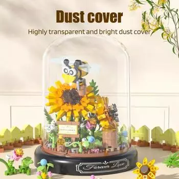 1 комплект, строительный блок, цветок с прозрачным пылезащитным чехлом, сделай сам, цветочные растения, строительный кирпич, сборка, игрушка, украшение для рабочего стола, дети, взрослые, подруга, день рождения 11