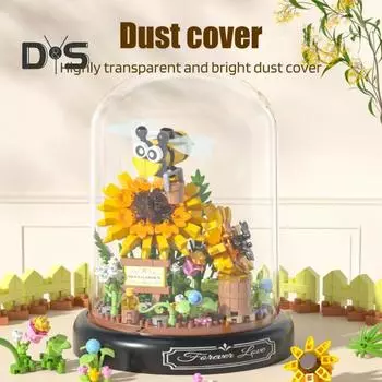 1 комплект, строительный блок, цветок с прозрачным пылезащитным чехлом, сделай сам, цветочные растения, строительный кирпич, сборка, игрушка, украшение для рабочего стола, дети, взрослые, подруга, день рождения 1