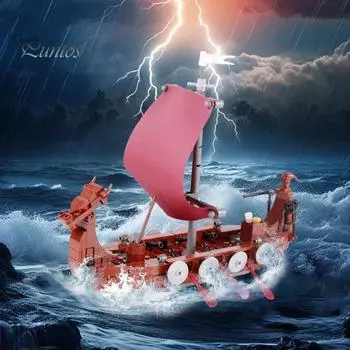 1 комплект, строительный блок, корабль викингов, средневековый дракон, лодка для крупного рогатого скота, модель микро строительного кирпича, развивающая игрушка, украшение для рабочего стола, подарок на день рождения красный