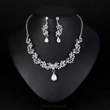 1 комплект свадебного ожерелья, серьги, ювелирные изделия со стразами в форме листа, регулируемые легкие ювелирные изделия