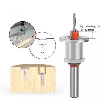 1 комплект сверла с зенковкой, обычная круглая конструкция, режущая головка из сплава, регулируемая глубина, простая установка, сверло с коническим отверстием, столярные аксессуары C
