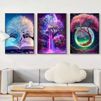 1 комплект, сверло со стразами для рисования большого дерева с восковой пластиной для холста и ручкой, 5D полное сверло B