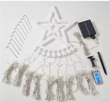 1 комплект светодиодных гирлянд «Водопад» с пультом дистанционного управления, солнечной панелью и пятиконечными звездами для рождественского украшения